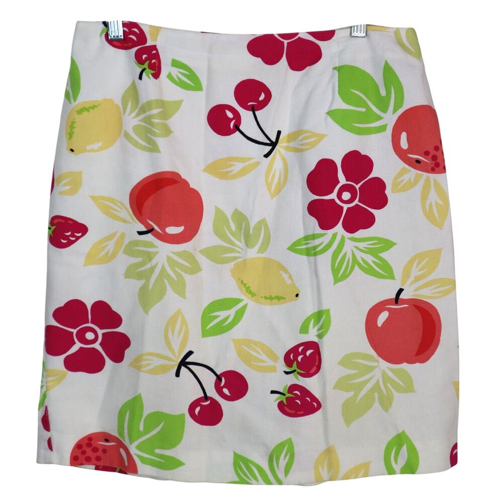 Talbots Cotton Mini Skirt 10 Fruit Berry Flowers Summer Vacation Cherry Apple
